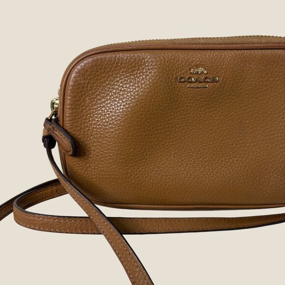 Coach F30259 Mini Brown Pebbled Leather Crossbody Double Pocket Purse With Adjus - Picture 6 of 12